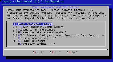 Power management and ACPI options; x86_64